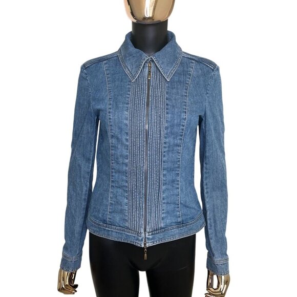 Vintage Escada Fitted Denim Zip Jacket Fine Stitch Detail Size Small - Picture 2 of 15